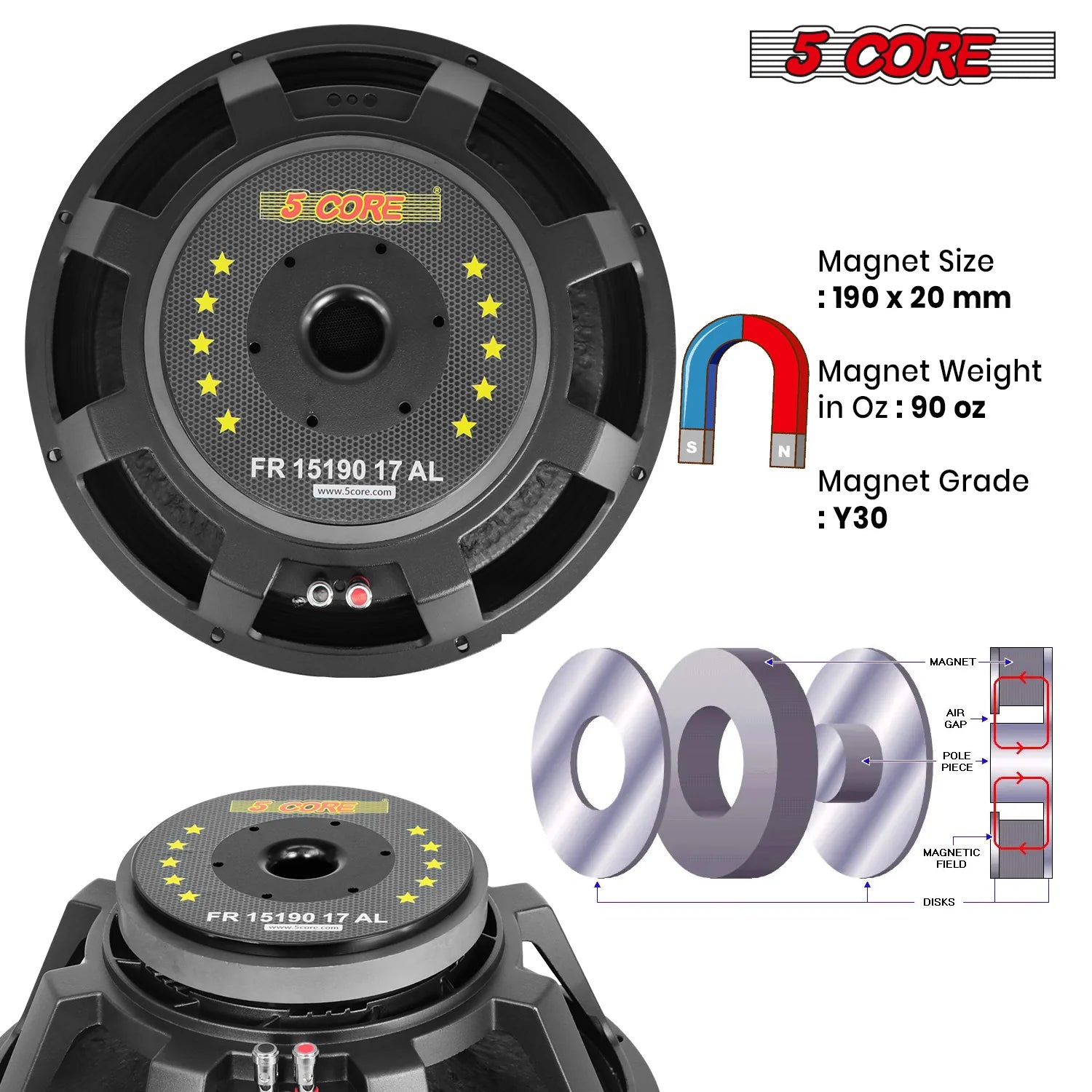 5Core 15 Inch Subwoofer Speaker 1500W Peak 8 Ohm Full Range Replacement DJ Sub Woofer