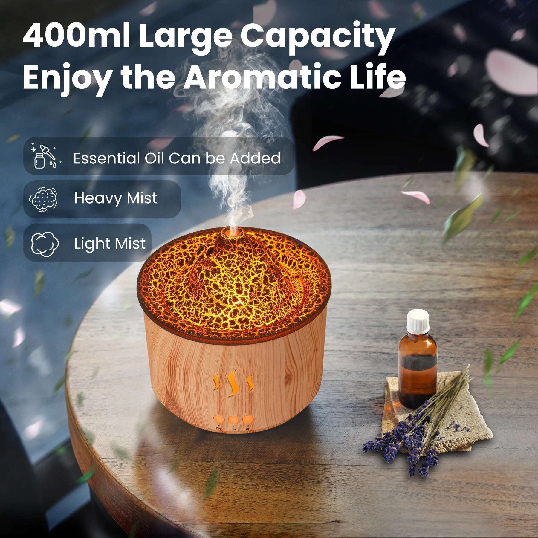 Essential Oil Diffuser,400Ml Flame Diffuser, Air Humidifier with Remote Control,For Bedroom Home, Valentines Day Gifts, Wood Color